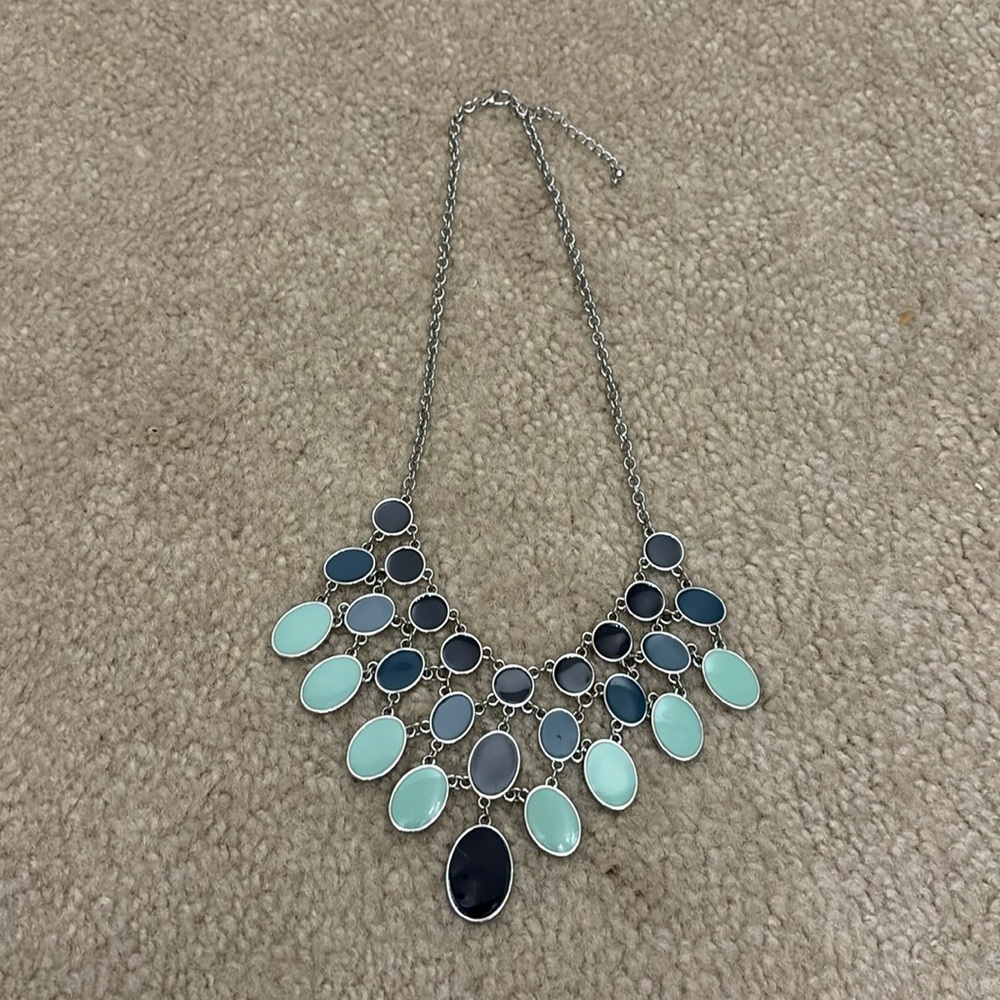 NWOT Bancroft Collin Blue Enamel Oval Bib 21” Necklace